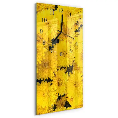 Svislé skleněné hodiny na stěnu Květiny