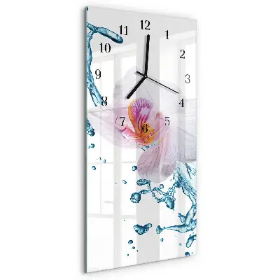 Svislé skleněné hodiny na zeď Orchidej