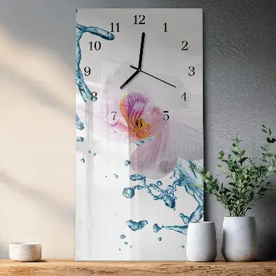 Svislé skleněné hodiny na zeď Orchidej