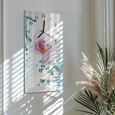 Svislé skleněné hodiny na zeď Orchidej