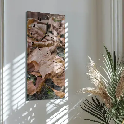 Svislé skleněné hodiny na zeď Listy