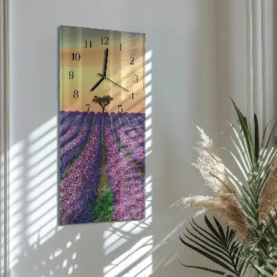 Hodiny s fotkou skleněné svislé Levandulové pole