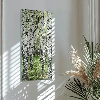 Svislé skleněné hodiny na zeď Bříza