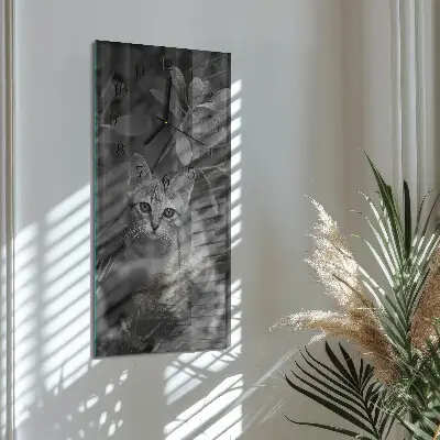 Nástěnné hodiny skleněné svislé Kočka