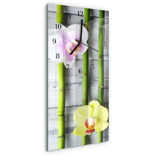 Hodiny s fotkou skleněné svislé Orchidejový bambus