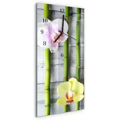 Hodiny s fotkou skleněné svislé Orchidejový bambus