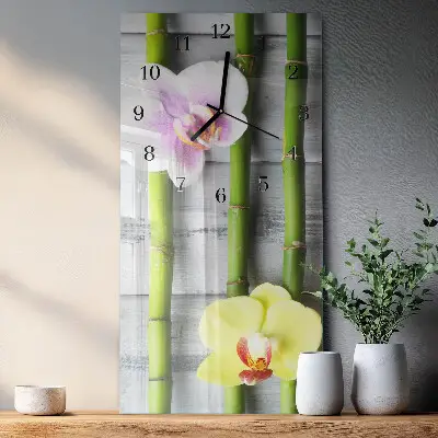 Hodiny s fotkou skleněné svislé Orchidejový bambus