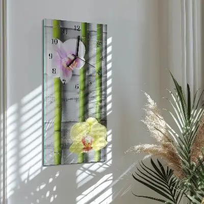 Hodiny s fotkou skleněné svislé Orchidejový bambus