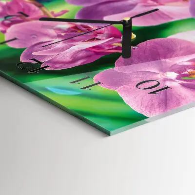 Svislé skleněné hodiny na stěnu Orchideje