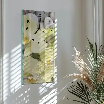 Svislé skleněné hodiny na zeď Orchidejové kameny
