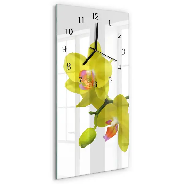Svislé skleněné hodiny na stěnu Orchidej