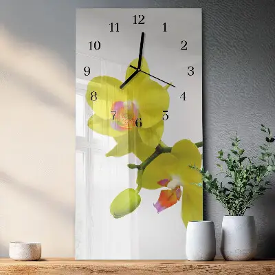 Svislé skleněné hodiny na stěnu Orchidej