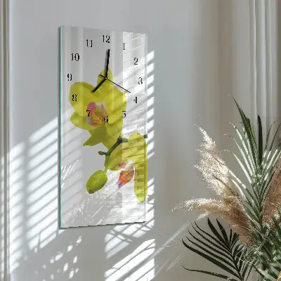 Svislé skleněné hodiny na stěnu Orchidej