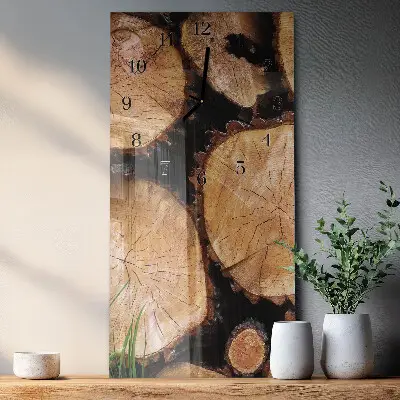 Nástěnné hodiny skleněné svislé Dřevěná textura