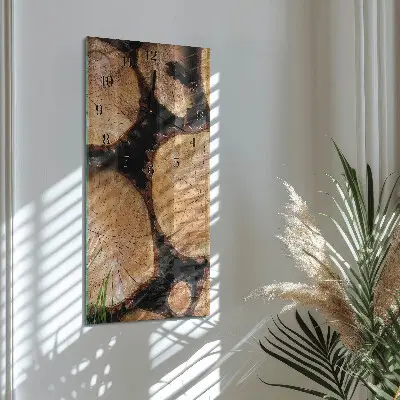 Nástěnné hodiny skleněné svislé Dřevěná textura