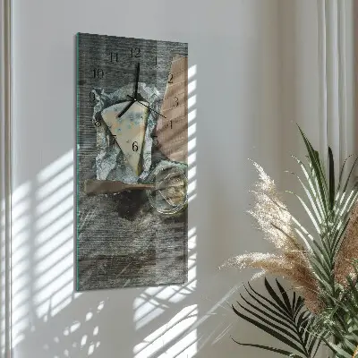 Nástěnné hodiny skleněné svislé Sýr