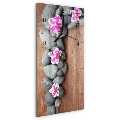 Hodiny s fotkou skleněné svislé Orchidejové kameny
