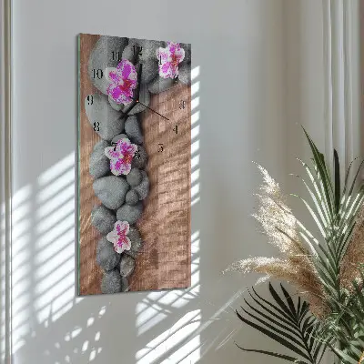Hodiny s fotkou skleněné svislé Orchidejové kameny