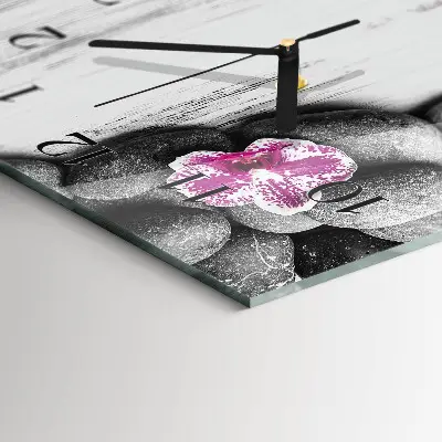 Svislé skleněné hodiny na zeď Orchidejové kameny