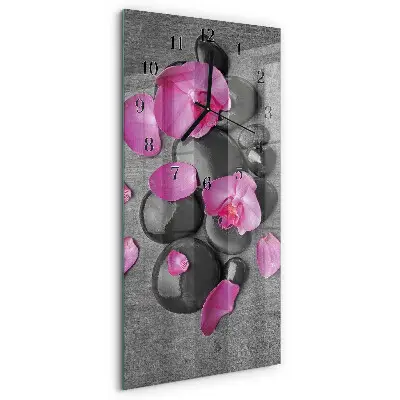 Hodiny na skle svislé Orchidejové kameny
