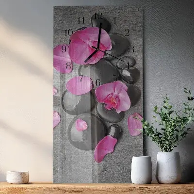 Hodiny na skle svislé Orchidejové kameny