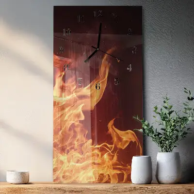 Svislé skleněné hodiny na zeď Oheň