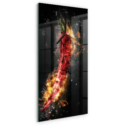 Svislé skleněné hodiny na stěnu Pálivá paprika