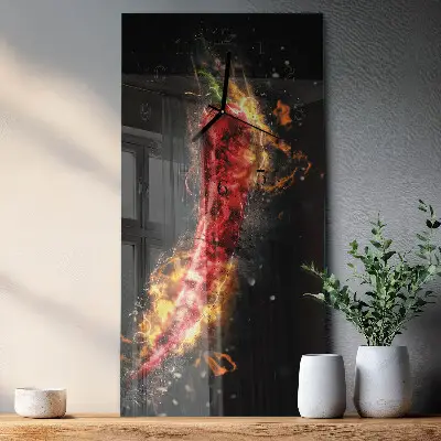 Svislé skleněné hodiny na stěnu Pálivá paprika