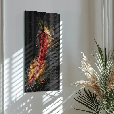 Svislé skleněné hodiny na stěnu Pálivá paprika
