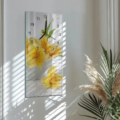 Hodiny s fotkou skleněné svislé Žluté květy