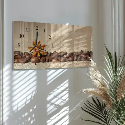 Hodiny na zeď skleněné vodorovné Mletá káva