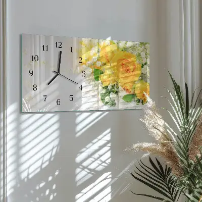 Vodorovné hodiny na skle Květ