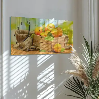Vodorovné skleněné nástěnné hodiny Meruňky