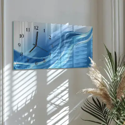Hodiny na stěnu skleněné vodorovné Modré vlny