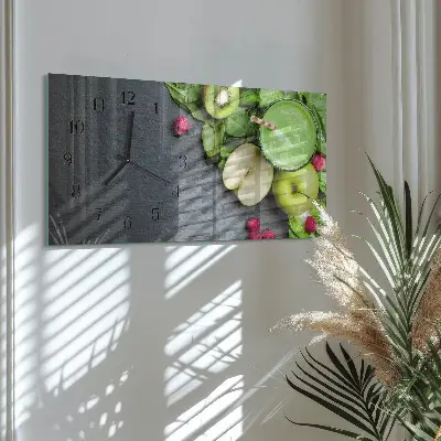 Hodiny na zeď skleněné vodorovné Ovocný koktejl