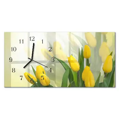 Hodiny na zeď skleněné vodorovné Zahradní tulipány