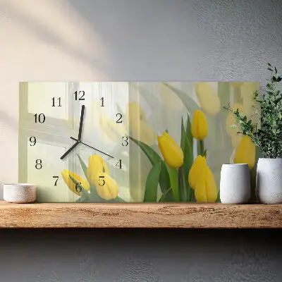 Hodiny na zeď skleněné vodorovné Zahradní tulipány