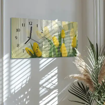 Hodiny na zeď skleněné vodorovné Zahradní tulipány
