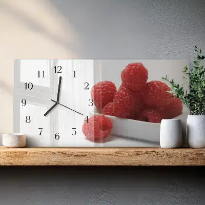 Vodorovné skleněné hodiny s fotkou Čerstvé maliny