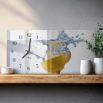 Vodorovné skleněné nástěnné hodiny Plátek citronu ve vodě