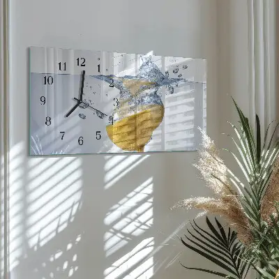 Vodorovné skleněné nástěnné hodiny Plátek citronu ve vodě
