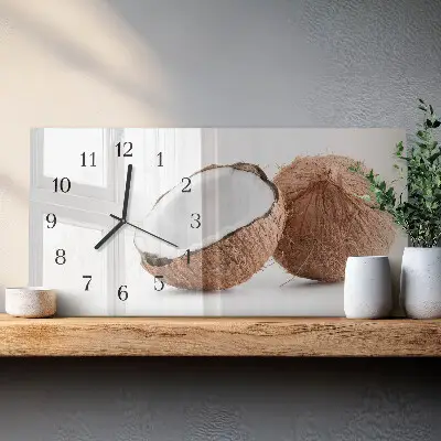 Hodiny na zeď skleněné vodorovné Exotické kokosové ořechy