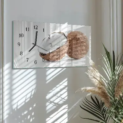 Hodiny na zeď skleněné vodorovné Exotické kokosové ořechy
