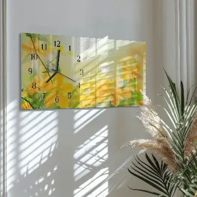 Hodiny na stěnu skleněné vodorovné Řezané květiny