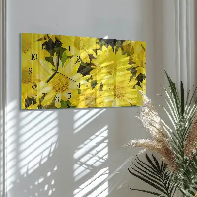 Vodorovné skleněné hodiny s fotkou Žluté květy