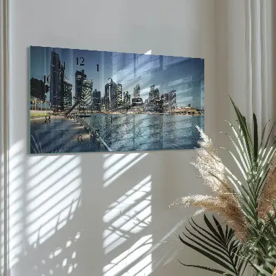 Hodiny na zeď skleněné vodorovné Město v noci