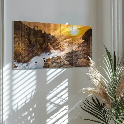 Hodiny na zeď skleněné vodorovné Západ slunce