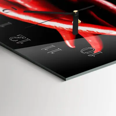 Vodorovné skleněné hodiny s fotkou Pálivé papriky