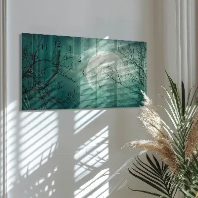 Hodiny na zeď skleněné vodorovné Stříbrný glóbus