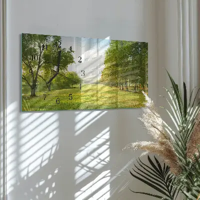 Hodiny na zeď skleněné vodorovné Zelená příroda